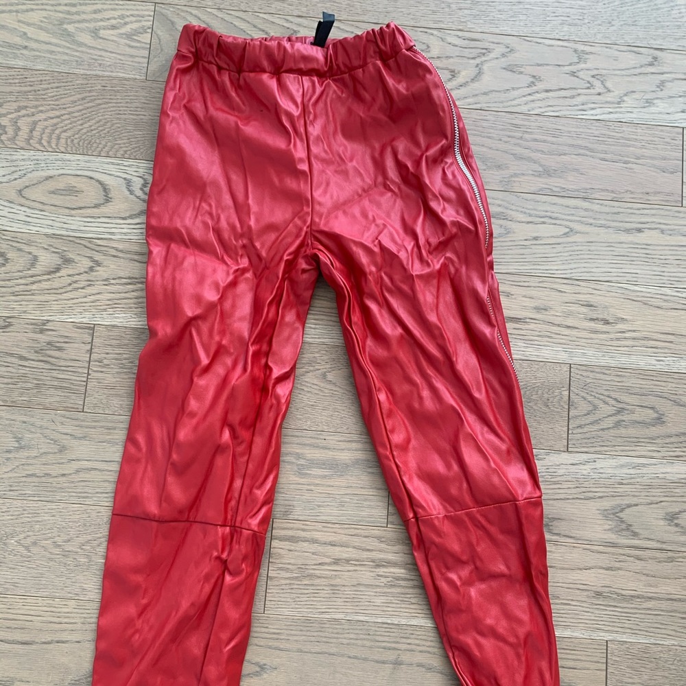 Red pleather pants